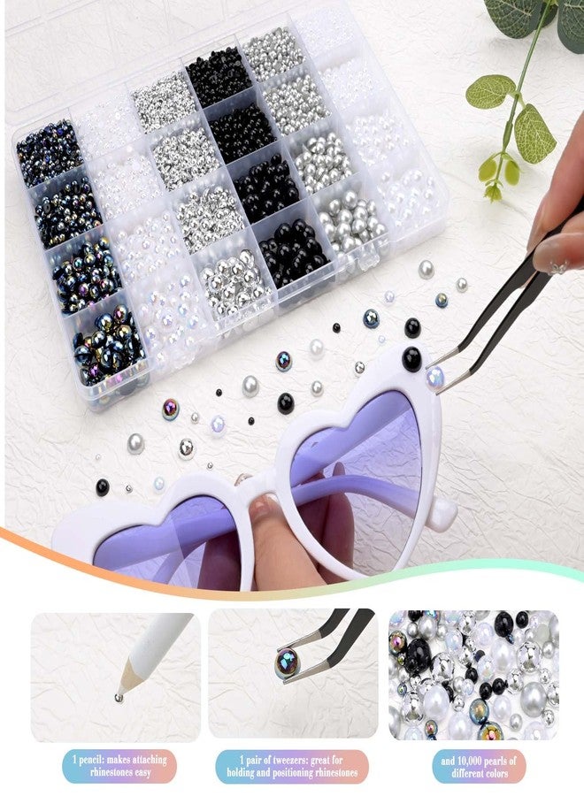 Morcheiong 10000 Pcs Flatback Pearl 3-8mm Half Pearl Bead for DIY Decoration of Nail Art Makeup Wedding Dresses Graduation Caps Bags DIY Making (Black and White) - Image 4